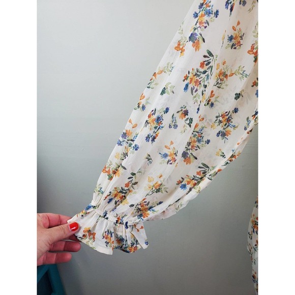 Vici Dress Large Women Long‎ Sleeve Boho Floral Swing Ivory Tiered Ruffle Neck - Picture 6 of 13